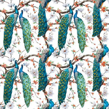 Suluboya raster tavus kuşu desen