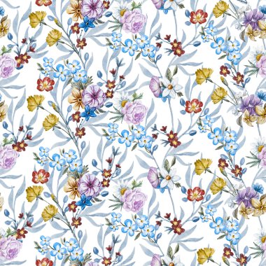 Raster suluboya çiçek desenli