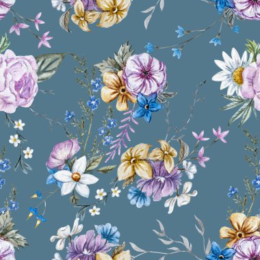 Raster suluboya çiçek desenli