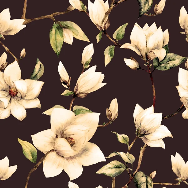Akwarela rastrowych magnolia wzór — Zdjęcie stockowe