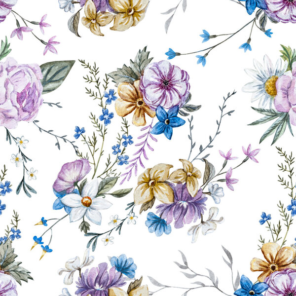 Raster watercolor floral pattern