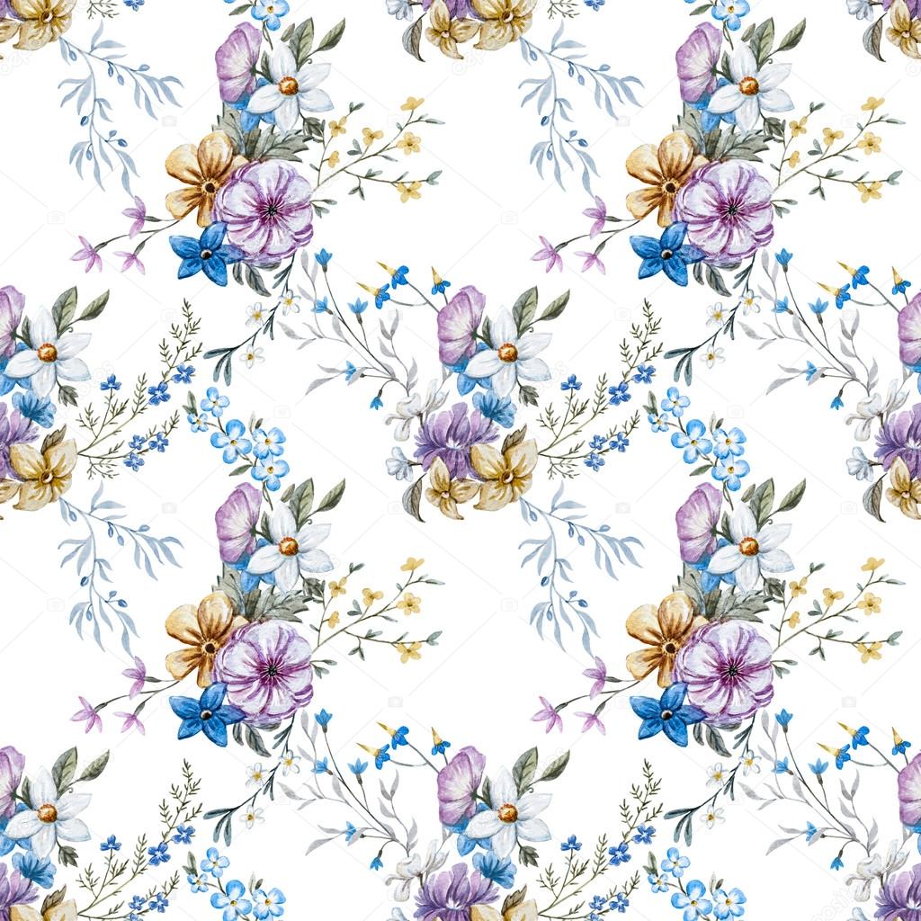 Raster watercolor floral pattern