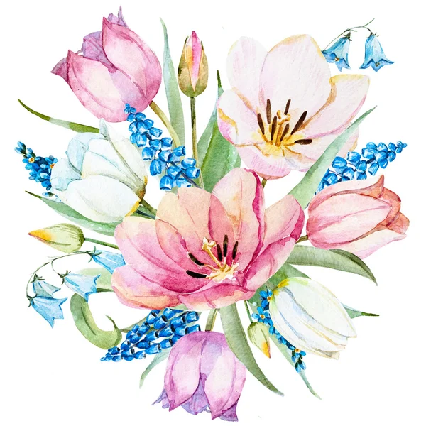 Watercolor raster spring flowers — Stock Photo, Image