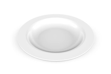 Beyaz zemin üzerinde izole edilmiş beyaz seramik çorba tabağı - 3D görüntüleme