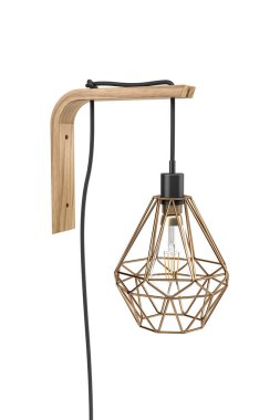 Beyaz arkaplanda izole edilmiş ahşap montajlı Retro tarzı duvar lambası - 3B oluşturma