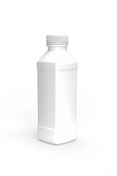 Mockup Garrafa Plástico Quadrado Branco Fundo Branco Espaço Cópia Renderização — Fotografia de Stock