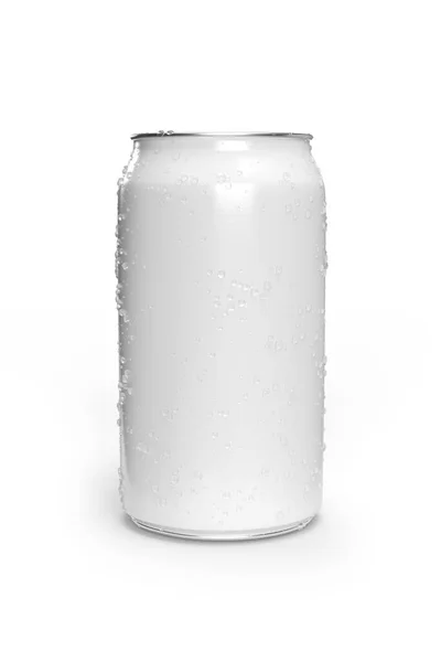 Burla Una Lata Bebida Blanca Con Condensación Espacio Copia Renderizado — Foto de Stock