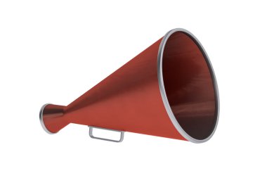 Beyaz arkaplanda izole edilmiş eski kırmızı teneke megafon - 3D görüntüleyici