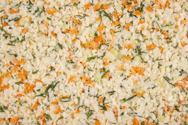 Sebze salatası dokusu - üst görünüm ve karışık sebzelerin yakın plan görüntüsü