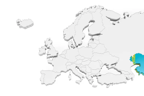 Mapa Europa Com Fronteiras Marcadas Área Cazaquistão Marcada Com Bandeira — Fotografia de Stock