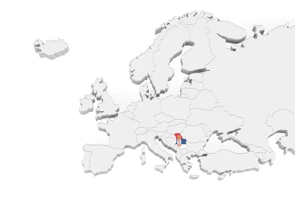 Şaretli Sınırları Olan Avrupa Haritası Sırbistan Bayrağı Ile Işaretlenmiş Alan — Stok fotoğraf