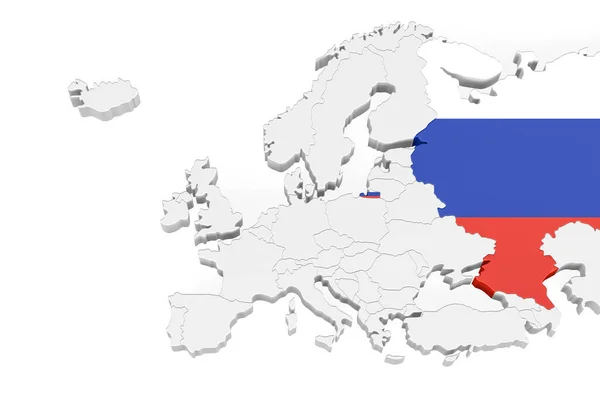 Mapa Europa Con Bordes Marcados Área Rusia Marcada Con Bandera — Foto de Stock