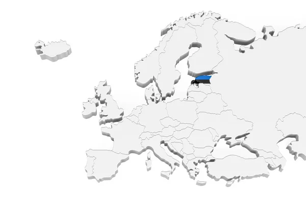 Mapa Europa Con Bordes Marcados Zona Estonia Marcada Con Bandera —  Fotos de Stock