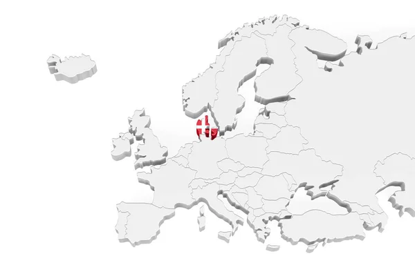 Európa Térkép Jelölt Határokkal Dánia Dánia Zászlóval Jelölt Területe Fehér — Stock Fotó