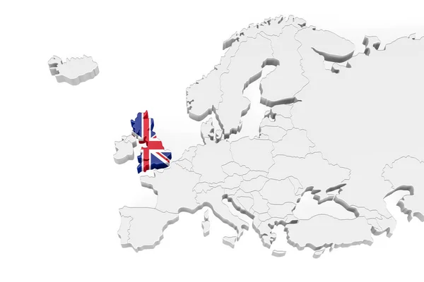 Карта Європи Позначеними Кордонами Площа Великої Британії Прапором Великої Британії — стокове фото
