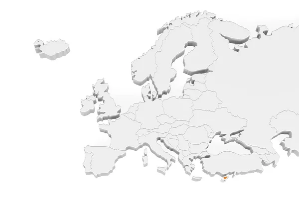Europa Karta Med Markerade Gränser Området Cypern Markerat Med Cypern — Stockfoto