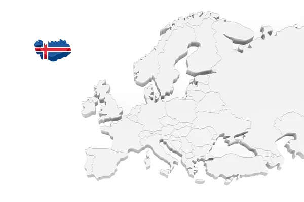 Mapa Europy Zaznaczonymi Granicami Obszar Islandii Oznaczony Flagą Islandii Odizolowana — Zdjęcie stockowe