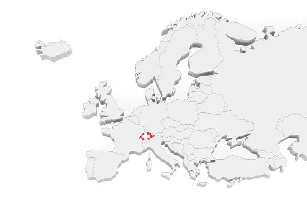 Mapa Europa Con Bordes Marcados Área Suiza Marcada Con Bandera —  Fotos de Stock