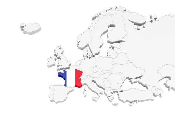 Europe Map Marked Borders Area France Marked France Flag Απομονωμένο — Φωτογραφία Αρχείου