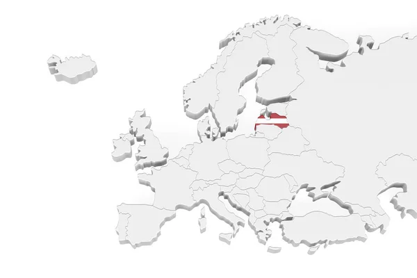 Európa Térkép Jelölt Határokkal Lettország Lettország Zászlóval Jelölt Területe Fehér — Stock Fotó