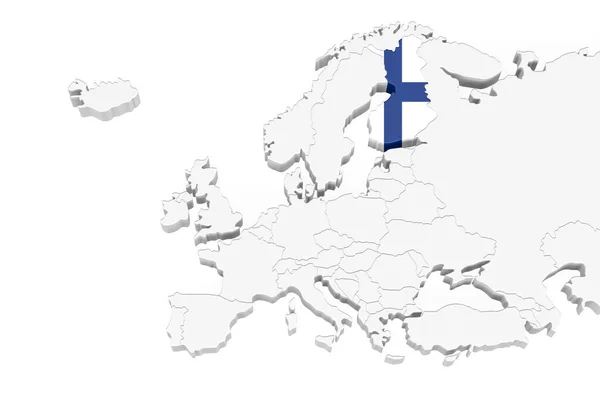 Európa Térkép Jelölt Határokkal Finnország Finn Zászlóval Jelölt Területe Fehér — Stock Fotó