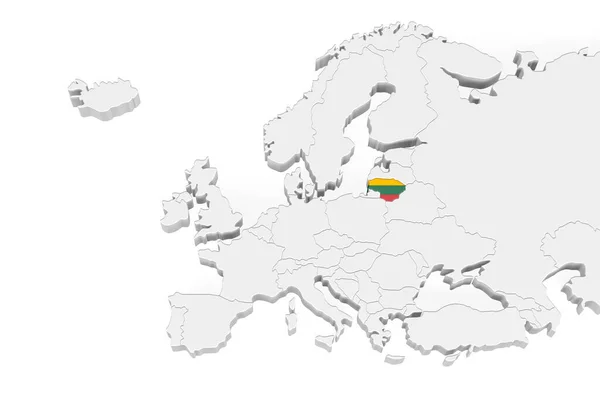 Europakarte Mit Markierten Grenzen Gebiet Litauens Mit Litauischer Flagge Gekennzeichnet — Stockfoto