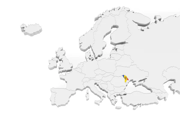 Şaretli Sınırları Olan Avrupa Haritası Moldova Bayrağı Ile Işaretlenmiş Moldova — Stok fotoğraf