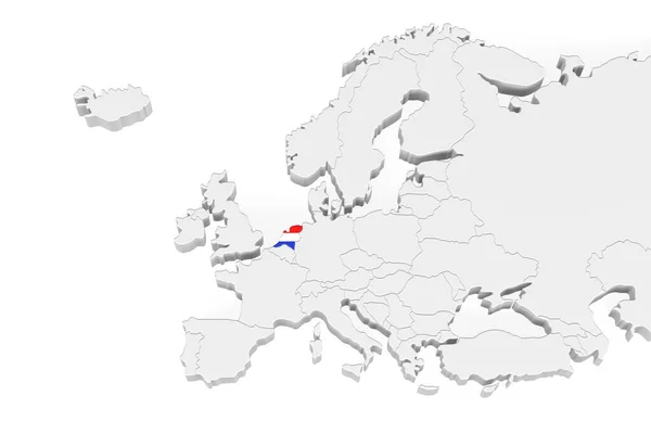 ベルギーの国旗が描かれた国境線のある3Dヨーロッパ地図 テキストのための空間を持つ白い背景に隔離された 3Dイラスト — ストック写真
