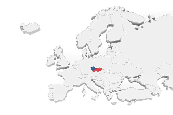 Карта Европа Отмеченными Границами Территория Чешской Республики Отмеченная Флагом Чешской — стоковое фото