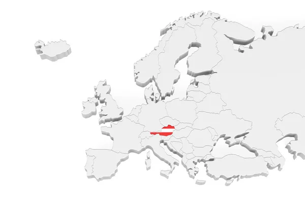 Карта Европа Отмеченными Границами Территория Австрии Отмеченная Флагом Австрии Изолирована — стоковое фото