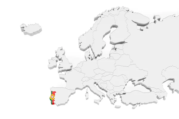 Mapa Europa Com Fronteiras Marcadas Área Portugal Marcada Com Bandeira — Fotografia de Stock