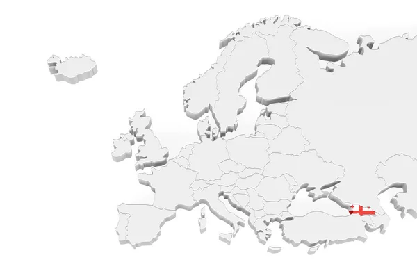 Mapa Europy Zaznaczonymi Granicami Obszar Gruzji Oznaczony Flagą Gruzji Odizolowana — Zdjęcie stockowe