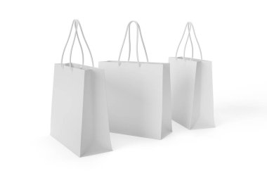 Kağıt torba modeli beyaz arkaplanda izole edildi - 3d oluşturma