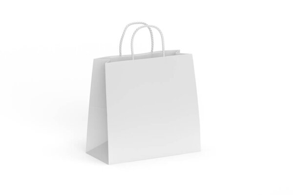 Paper bag mockup with string handle isolated on white background - 3d render