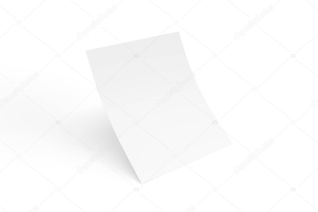 Curved sheet of paper mockup isolated on white background - 3D render
