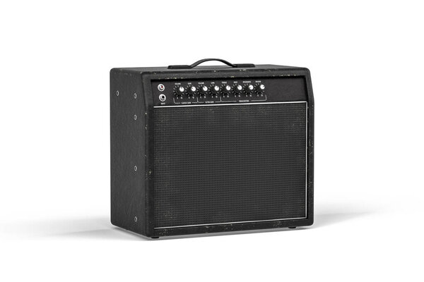 Black guitar amplifier isolated on white background - 3d render