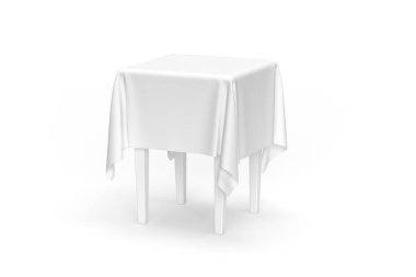 Small table mockup with tablecloth isolated on white background - 3d render clipart