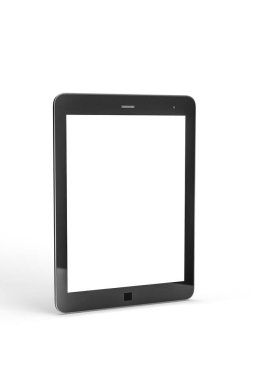 Tablet maketi - beyaz arkaplanda izole edilmiş siyah tablet - 3B oluşturma
