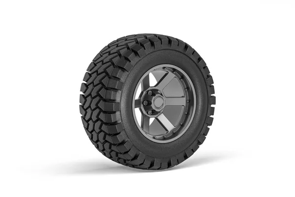 Off-road araba tekerleği - off-road otomobilinin lastiği beyaz arka planda izole edilmiş - 3D görüntüleme