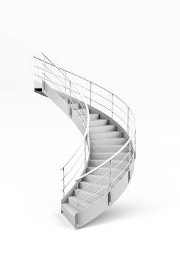 Beyaz arkaplanda izole edilmiş sarmal bir merdiven modeli - 3D görüntüleme