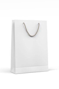 Kağıt torba modeli beyaz arkaplanda izole edildi - 3d oluşturma