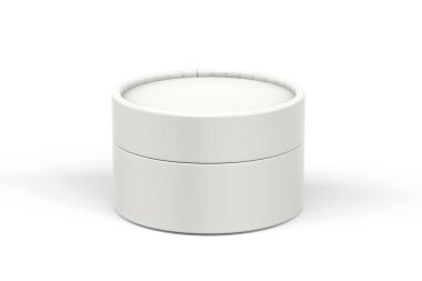 Yuvarlak karton kutu modeli beyaz arkaplanda izole edildi - 3d oluşturma
