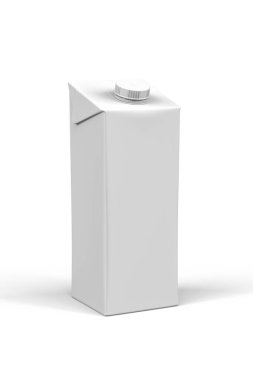 İçecekler için karton kutu maketi - beyaz arkaplanda izole edilmiş litre süt veya meyve suyu - 3D görüntüleme