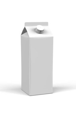 İçecekler için karton kutu maketi - beyaz arkaplanda izole edilmiş litre süt veya meyve suyu - 3D görüntüleme