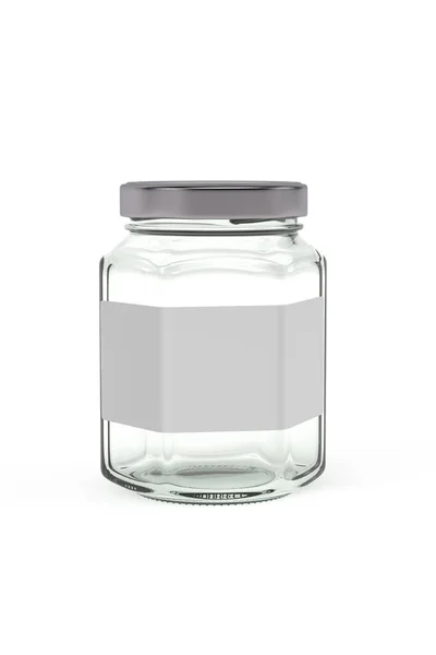 Lege Vierkante Glazen Pot Geïsoleerd Witte Achtergrond Render — Stockfoto