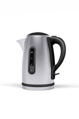 Beyaz arkaplanda gümüş çaydanlık izole edildi - 3D görüntüleme