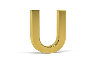 Altın harf U - beyaz arkaplanda üç boyutlu U harfi - 3d render