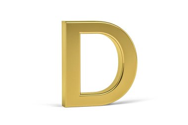 Altın harf D - beyaz zemin üzerinde üç boyutlu harf D - 3d oluşturma