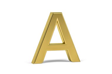 Altın harf A - beyaz arkaplanda üç boyutlu harf A - 3D oluşturma