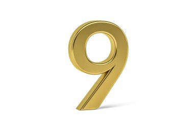 Altın basamaklı 9 - beyaz arkaplanda üç boyutlu 9 haneli - 3d oluşturma